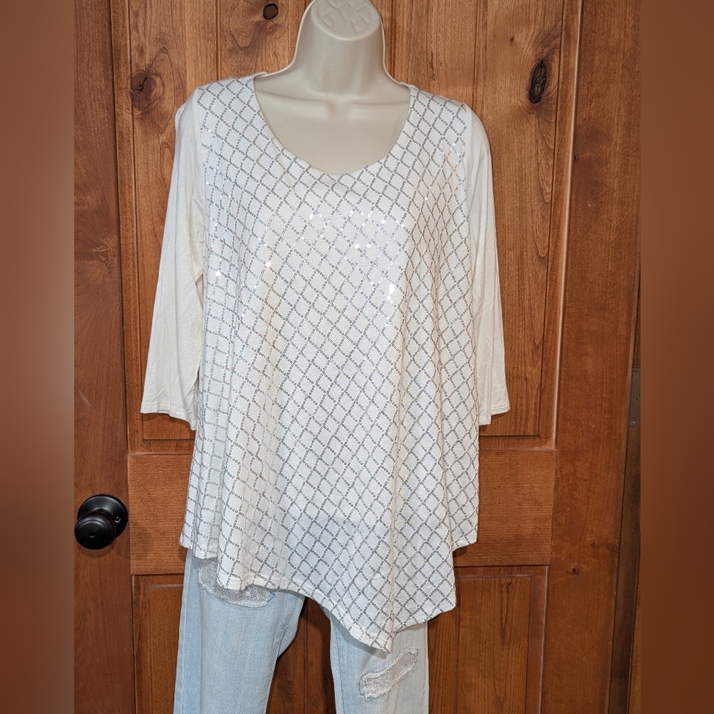 Chic White‎ Sequin Blouse for Women